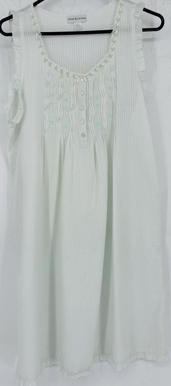 Miss Elaine 5 Brn Pintuck Slvls Ruffle Greenish White Embrd Seersucker M Gown